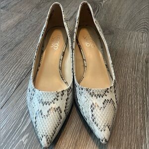 Franco Sarto Women's Snakeskin Black and White Courts